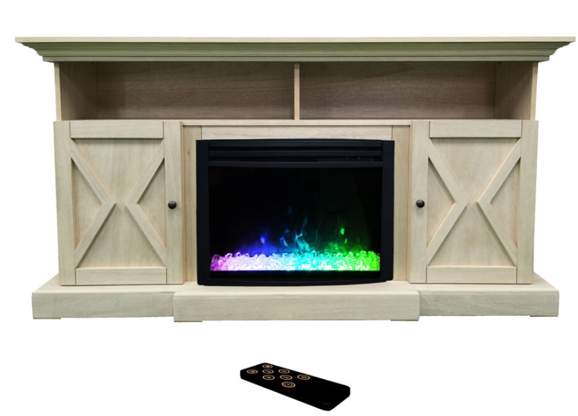 Cambridge 62 Inch Summit Farmhouse Style Electric Fireplace Insert with Crystals and Mantel
