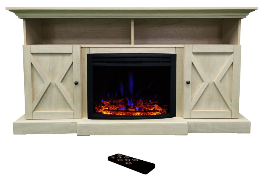 Cambridge 62 Inch Summit Farmhouse Style Electric Fireplace Insert with Log Set and Mantel