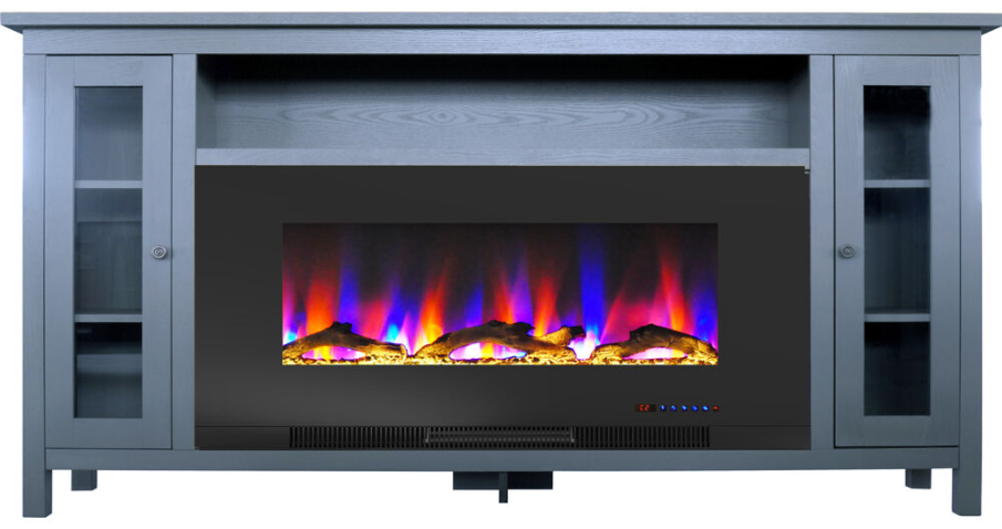 Cambridge 69 Inch Somerset Electric Fireplace Insert with Log Set and Mantel