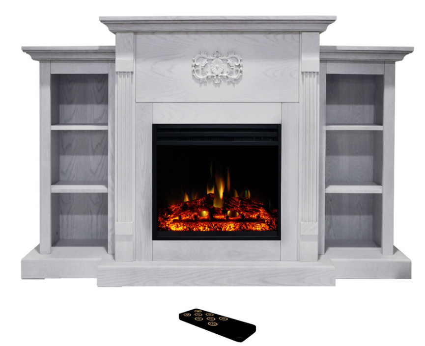 Cambridge 72 Inch Sanoma Electric Fireplace Insert with Log Set and Mantel