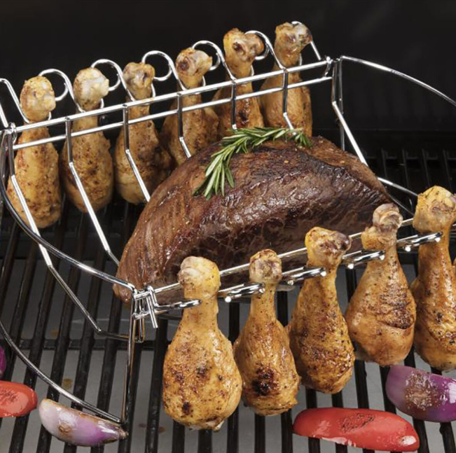 Cuisinart Grill Stainless Steel 4-In-1 BBQ Wing Rack with Basket