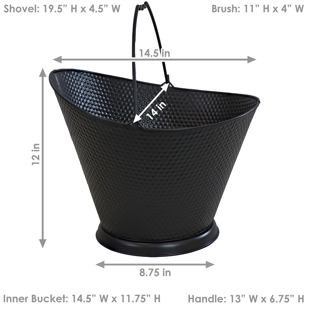SunnyDaze 5 Gallon Iron Ash Bucket with Shovel and Brush