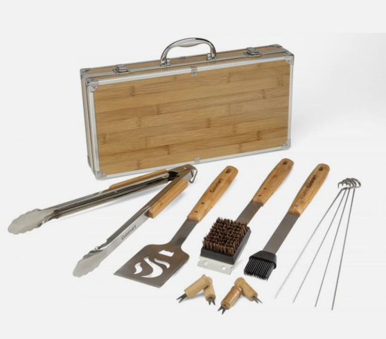 Cuisinart Grill 13 Piece Bamboo BBQ Grilling Tool Set with Storage Case