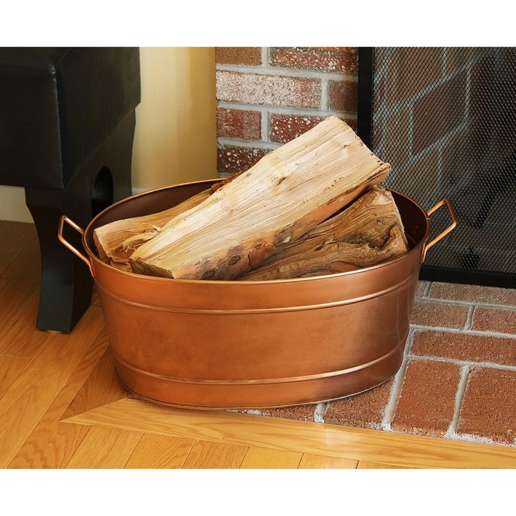 Minuteman Copper Oval Fireplace Log Tub with Handles