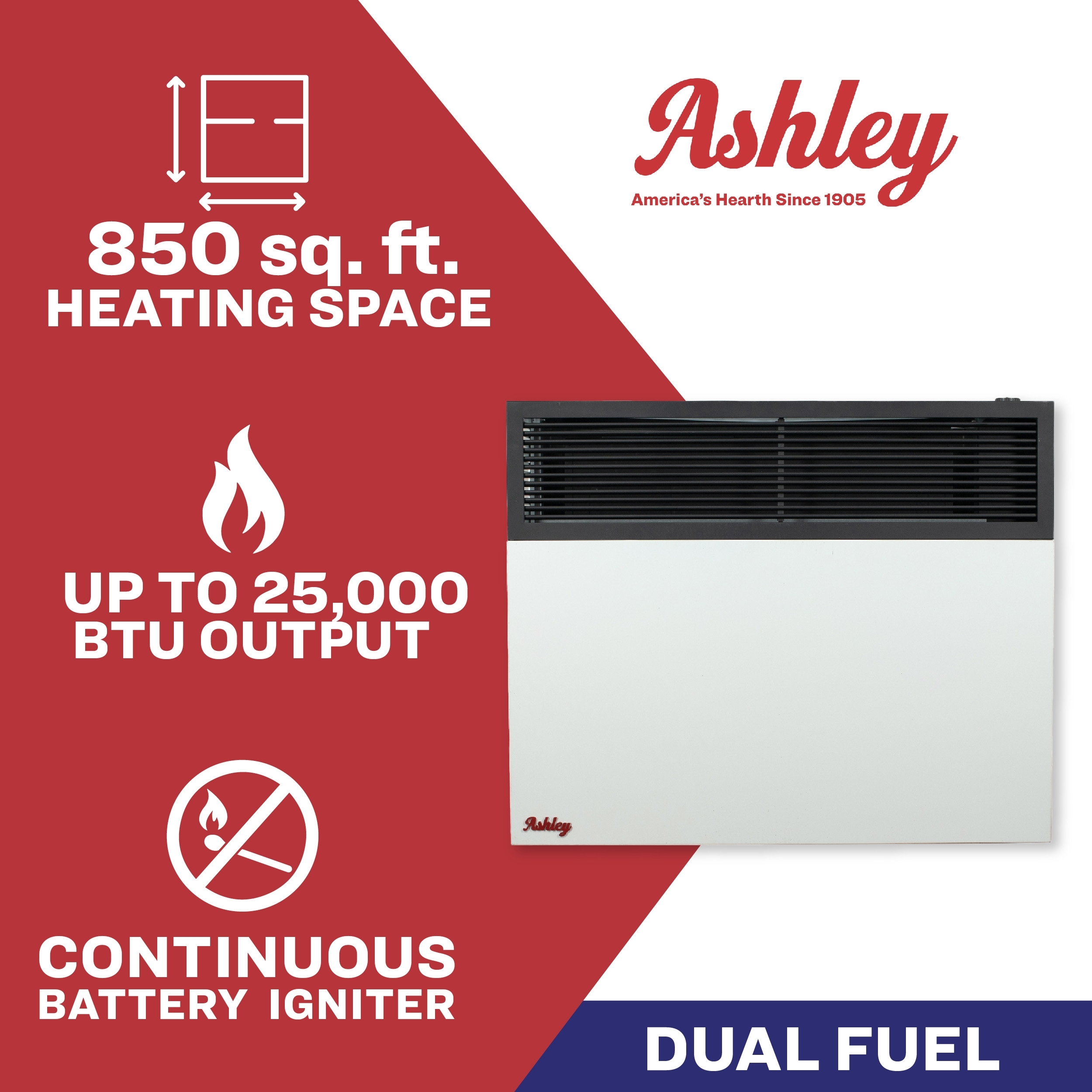 US Stove 33 Inch Ashley Dual Fuel Direct Vent Wall Heater