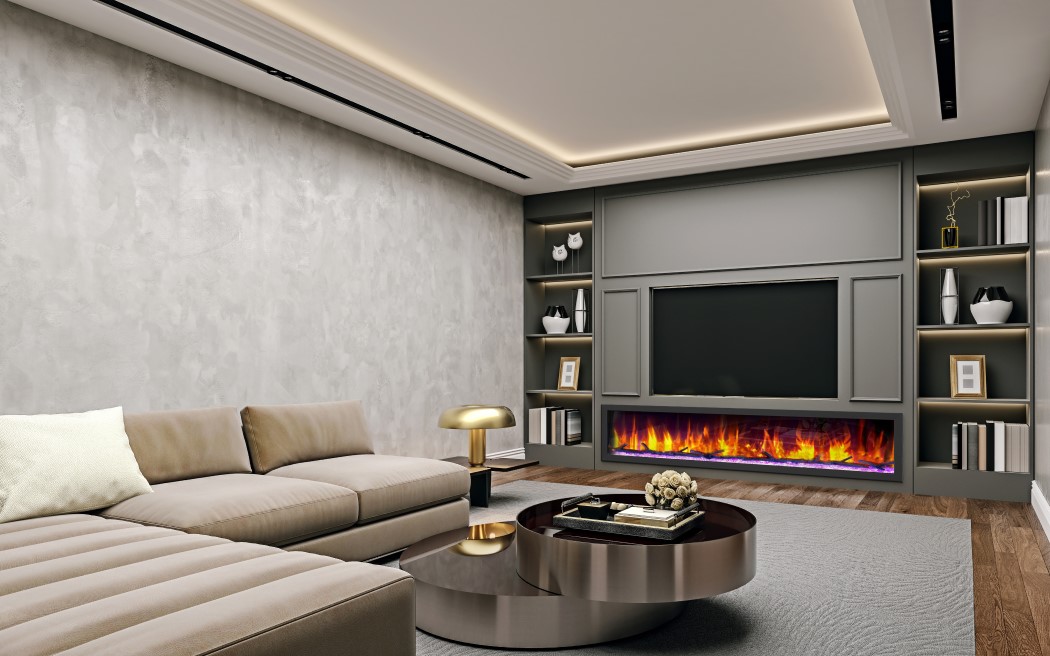 Dynasty Fireplaces 82 Inch Cascade Smart Flush Mount Linear Electric Fireplace