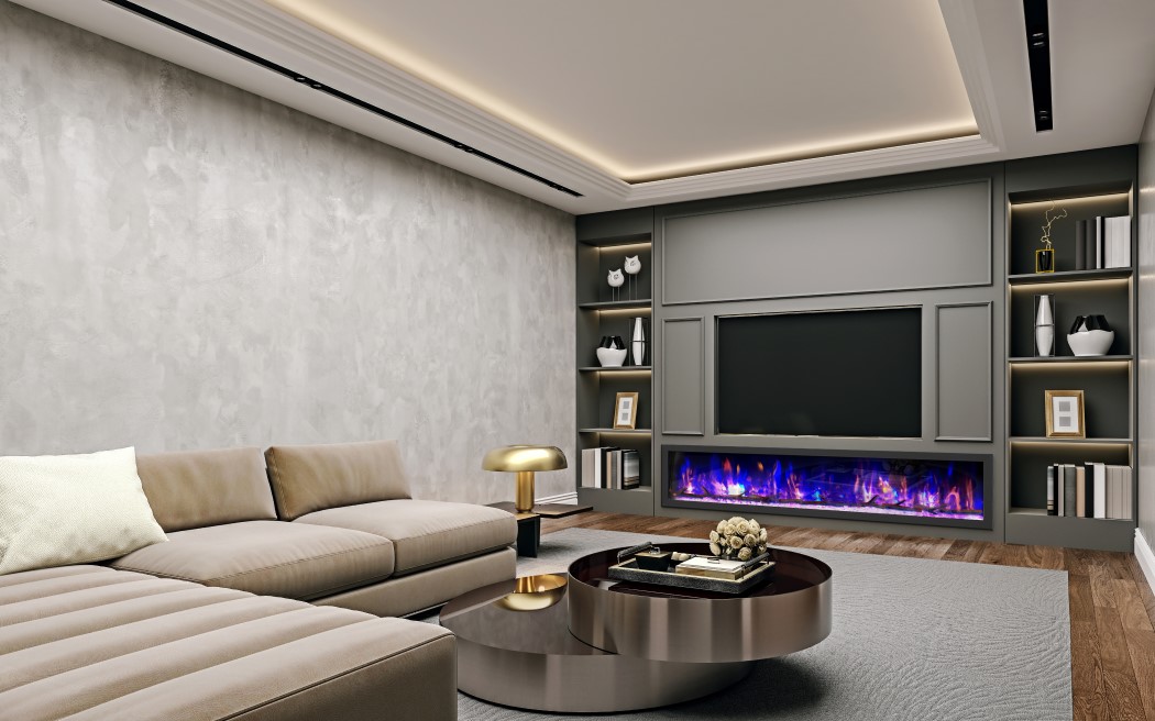 Dynasty Fireplaces 82 Inch Cascade Smart Flush Mount Linear Electric Fireplace