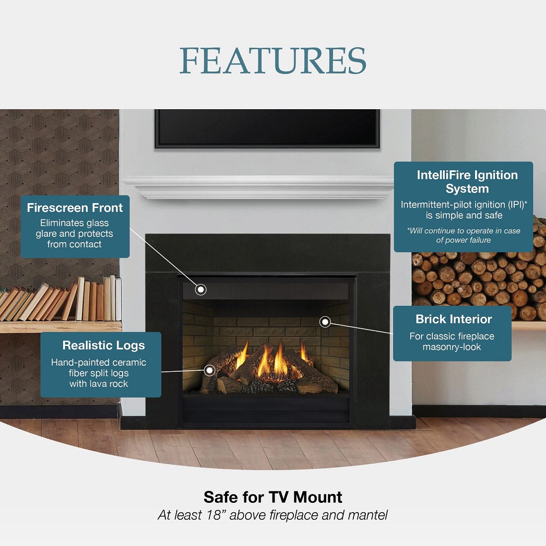 Majestic 36 Inch MDV3732 Top/Rear Direct Vent Gas Fireplace with IntelliFire Ignition