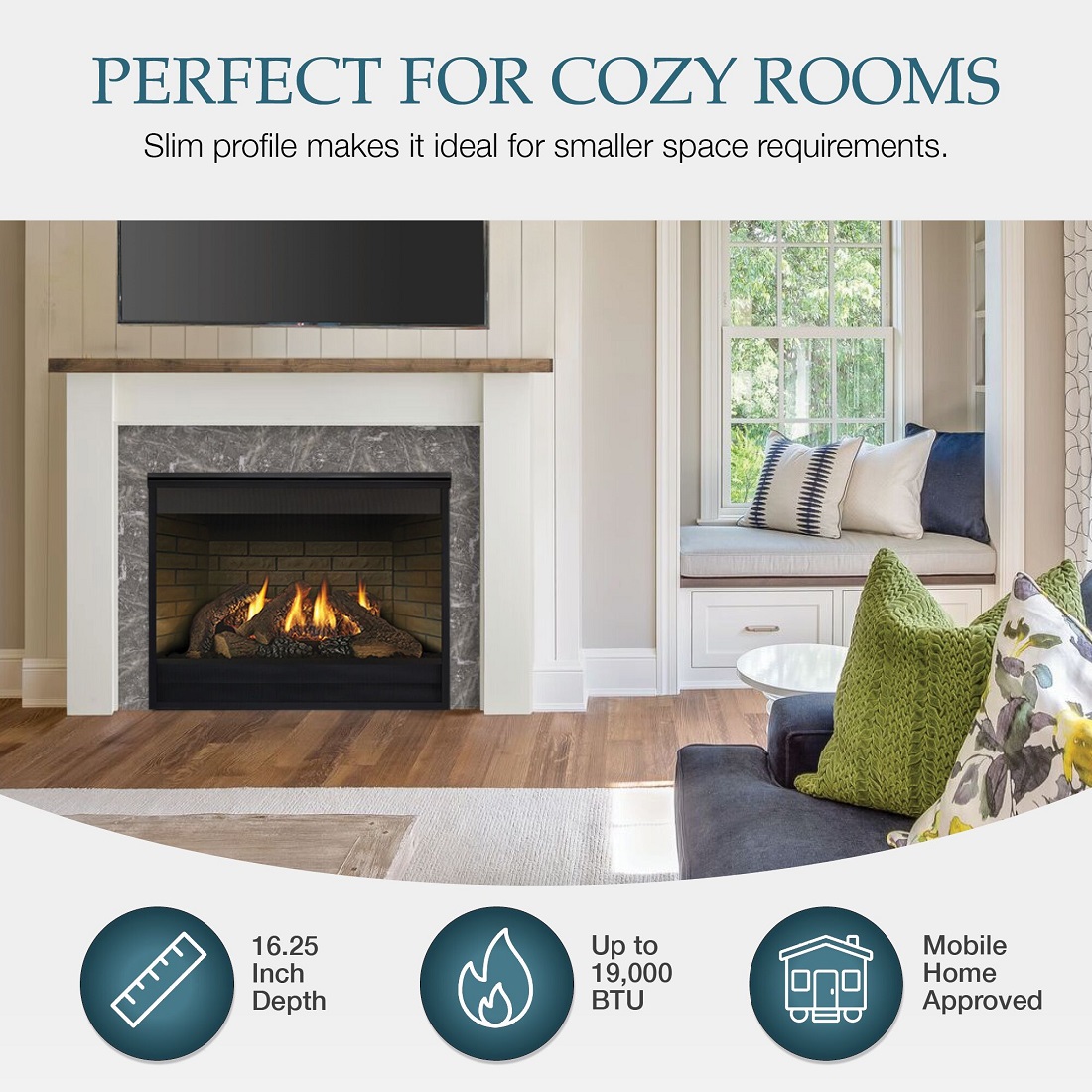 Majestic 36 Inch MDV3732 Top/Rear Direct Vent Gas Fireplace with IntelliFire Ignition