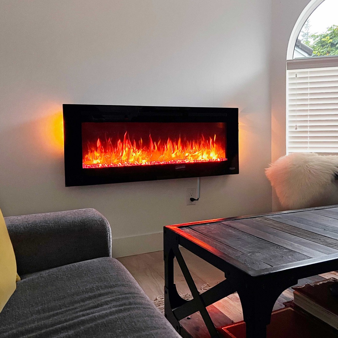 JR Home 50 Inch Premium Recessed or Wall Mount Electric Fireplace