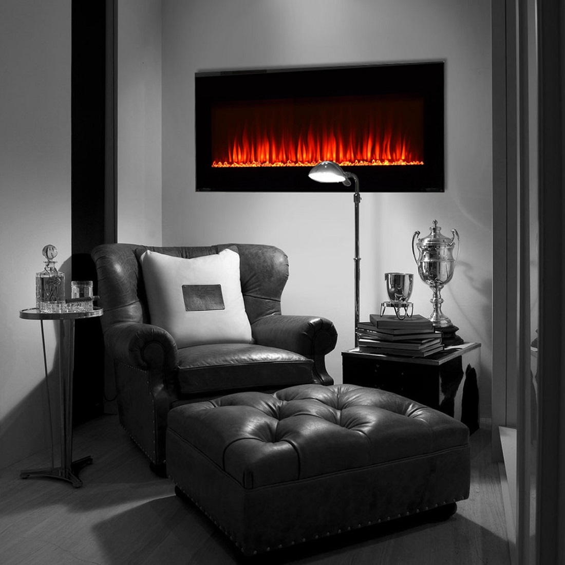 JR Home 42 Inch Premium Recessed or Wall Mount Electric Fireplace