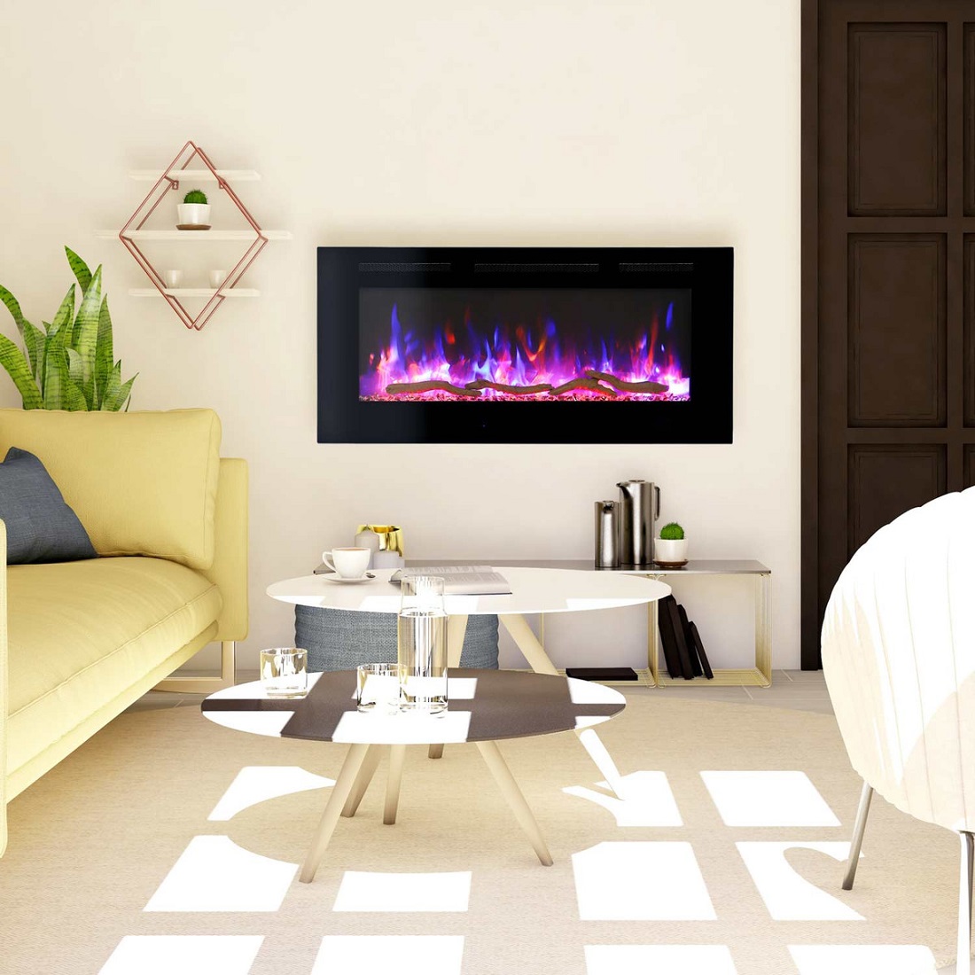 JR Home 42 Inch Premium Recessed or Wall Mount Electric Fireplace