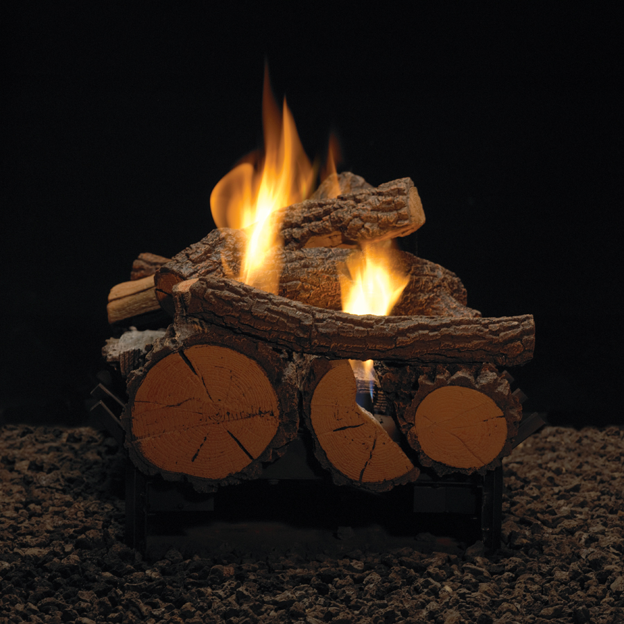 Empire 24" Multi-Sided Rock Creek Refractory Ventless Natural Gas Log Set and Millivolt Slope Glaze Burner