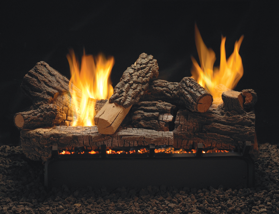 Empire 30" Multi-Sided Rock Creek Refractory Ventless Natural Gas Log Set and Intermittent Slope Glaze Burner