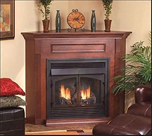 Empire Corner Cabinet Mantel with Base and 26 Inch Vail Vent Free Gas Fireplace- Intermittent Pilot