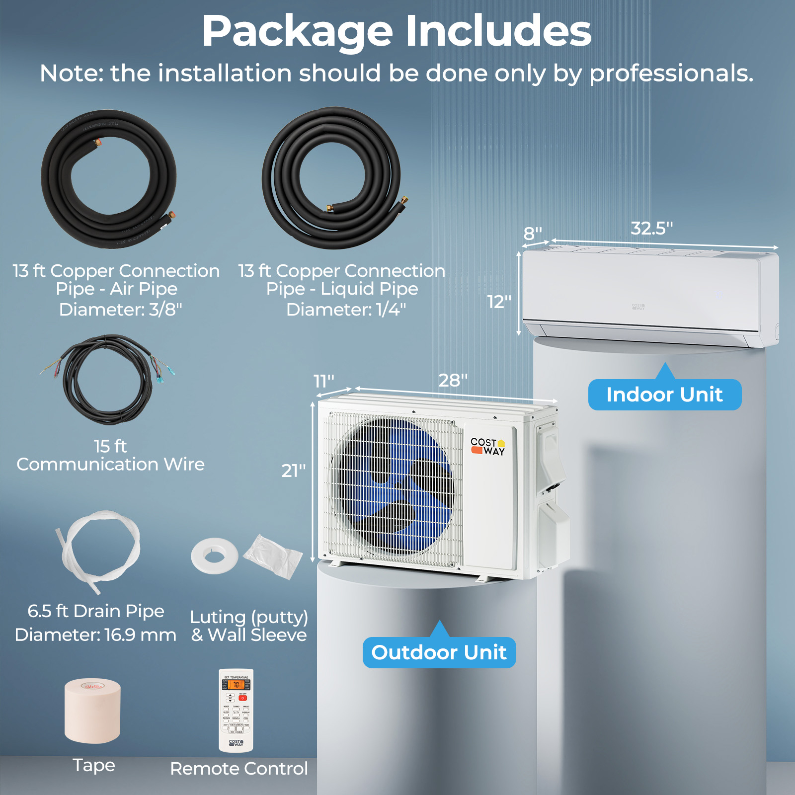 Costway 12K BTU R-32 SEERXtreme Energy Star Single-Zone Ductless Mini Split Package