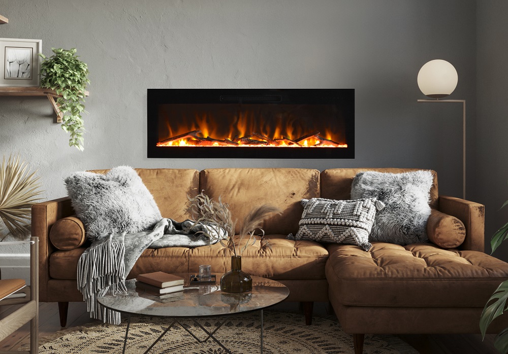 Amantii 50 Inch Fire and Ice Evolution Recessed or Wall Mount Linear Electric Fireplace