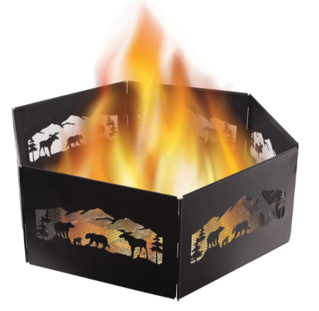 Blue Sky 36 Inch Hexagonal Black Steel Zion Portable Fire Ring with Carrying Bag