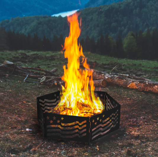Blue Sky 36 Inch Hexagonal Black Steel Zion Portable Fire Ring with Carrying Bag