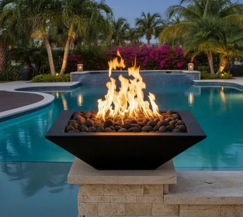 TessaRai 24 Inch Square Fire Bowl with Auto Ignition