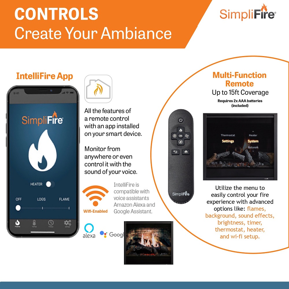 Simplifire 36 Inch Inception Traditional Electric Fireplace with Wescott Mantel Kit