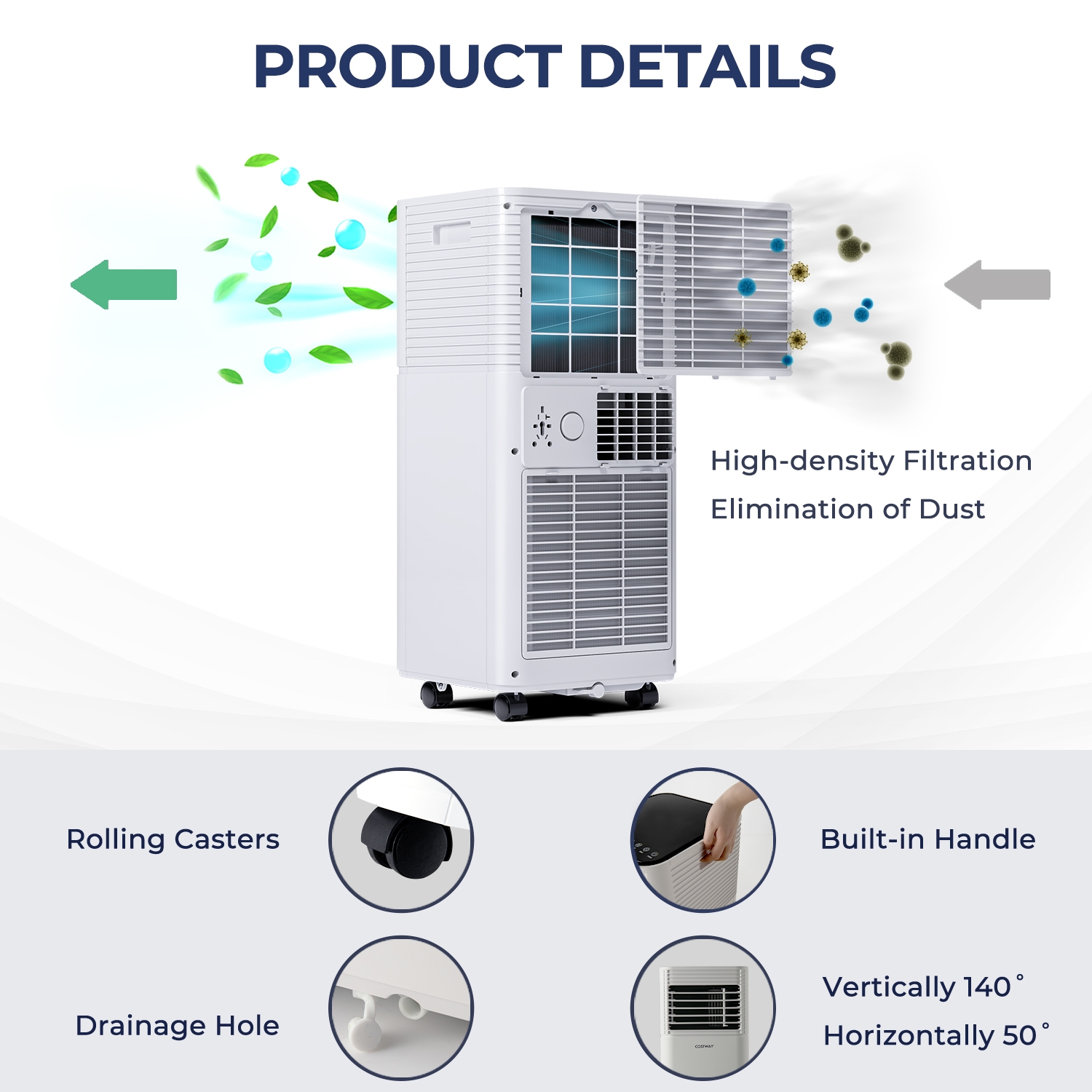 Costway 28 Inch 8K BTU AHRAE 3-in-1 Portable Air Conditioner -  Dehumidifier -  and Fan