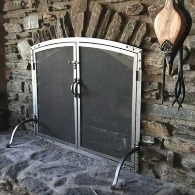 Pilgrim Old World Forged Iron Arched Fireplace Screen with Doors
