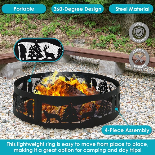 SunnyDaze 36 Inch Forest Wilderness Steel Fire Pit Ring