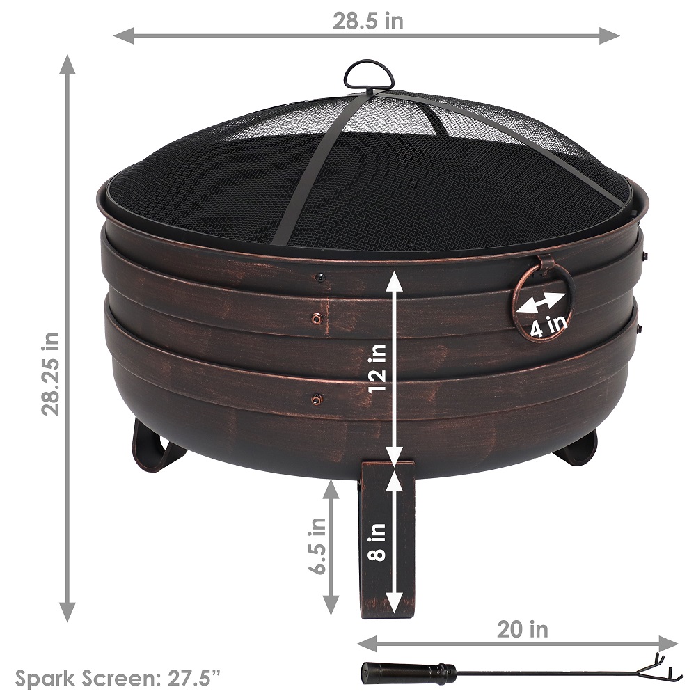SunnyDaze 29 Inch Bronze-Look Cauldron Woodburning Fire Pit