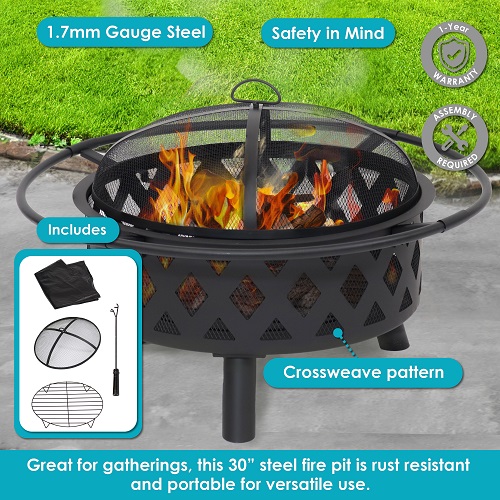 SunnyDaze 30 Inch Crossweave Woodburning Fire Pit
