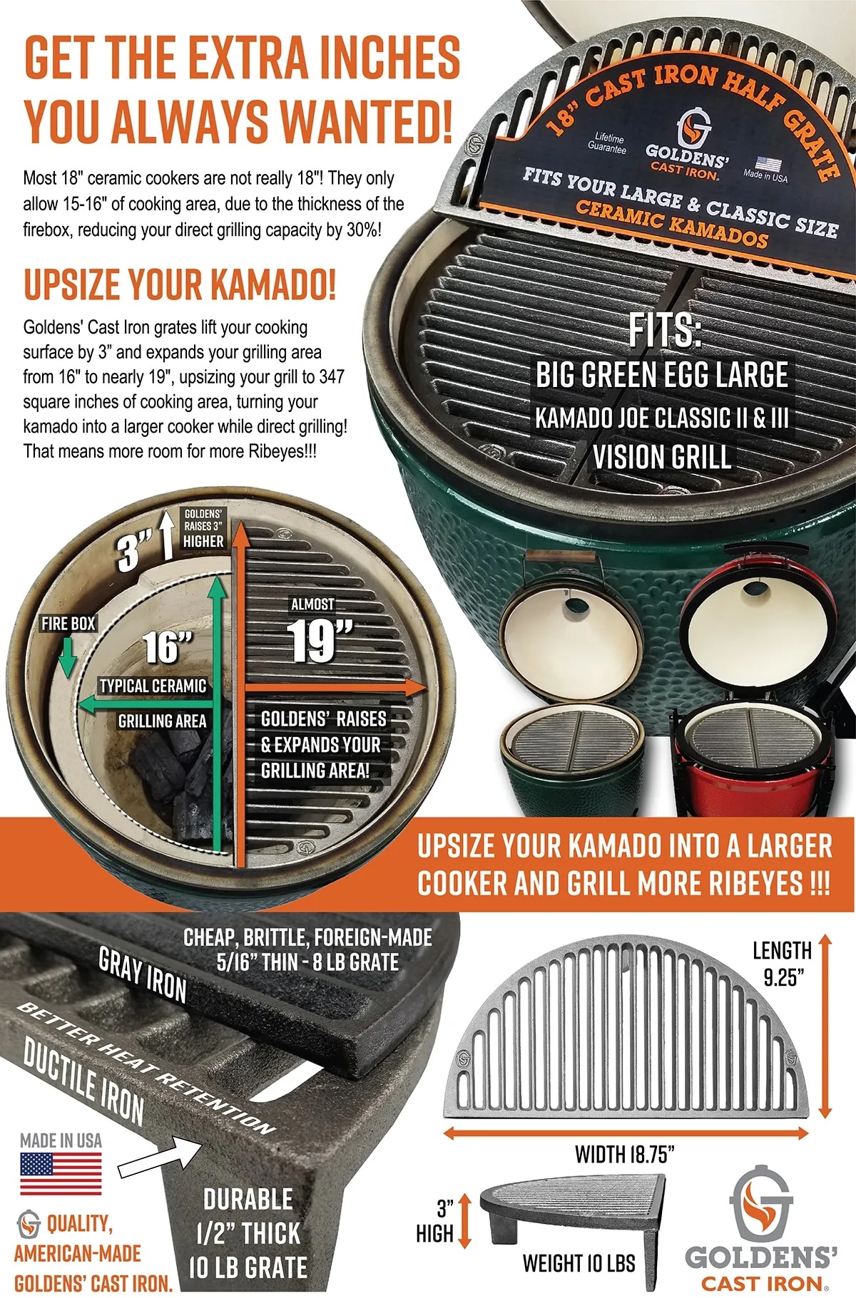 Goldens Cast Iron 18 Inch Cast Iron Half Grate