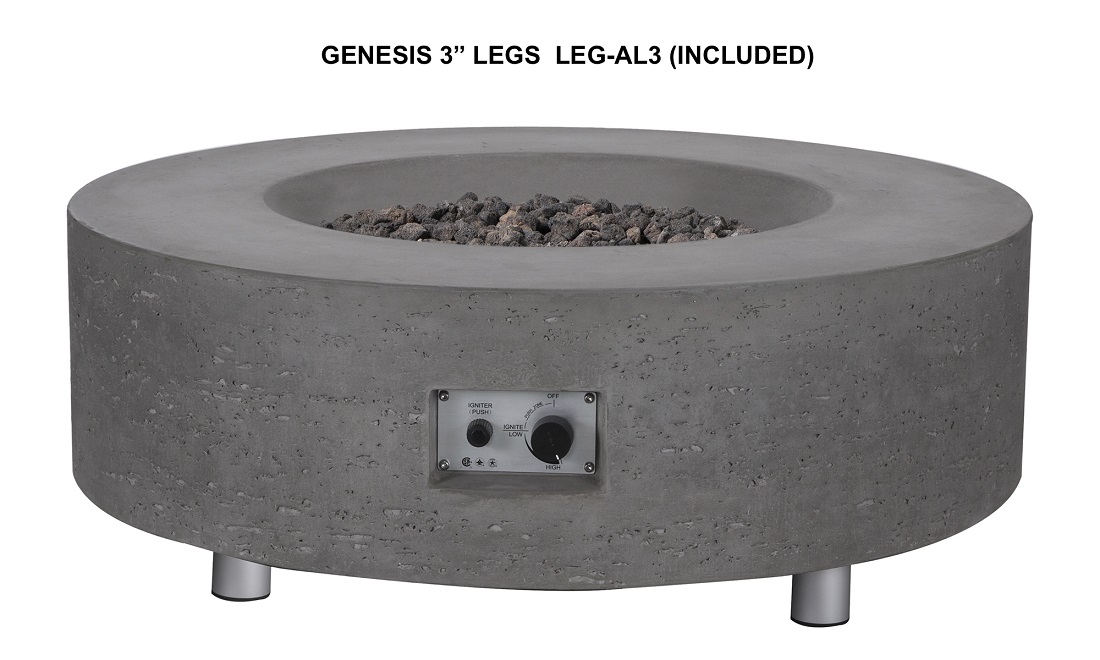PyroMania Fire Features 41 Inch Genesis Round GFRC Gas Fire Table - Push Button Ignition