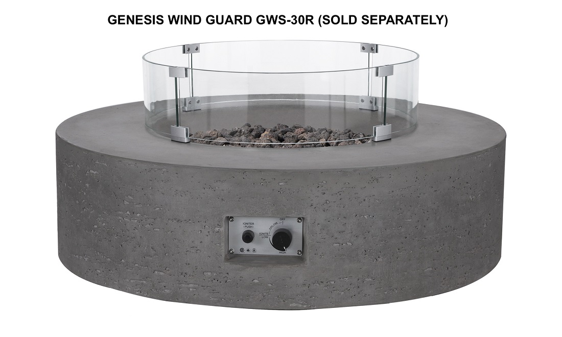 PyroMania Fire Features 41 Inch Genesis Round GFRC Gas Fire Table - Push Button Ignition