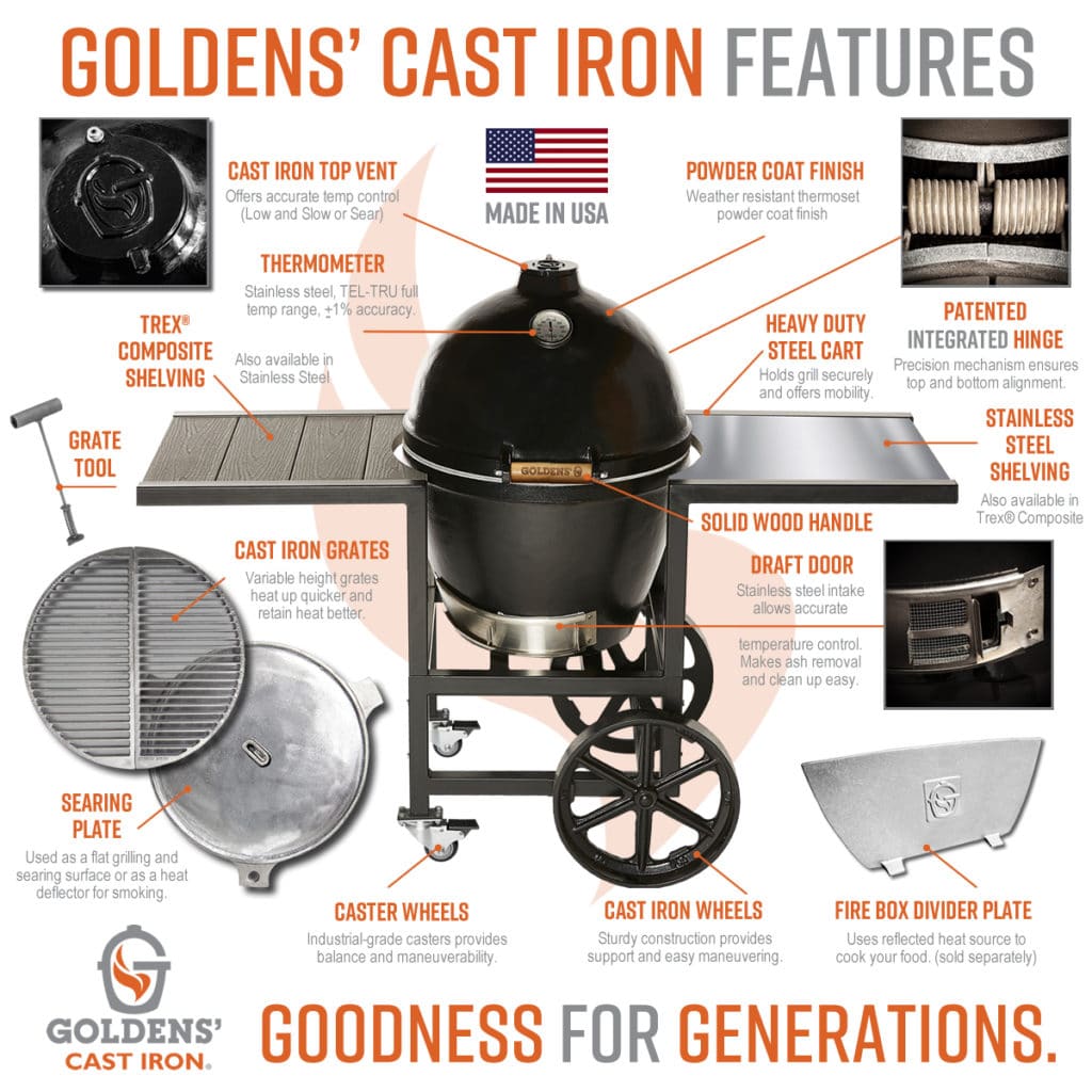 Goldens Cast Iron 20 1/2" Cooker with Full Cart and Stainless Steel Shelving