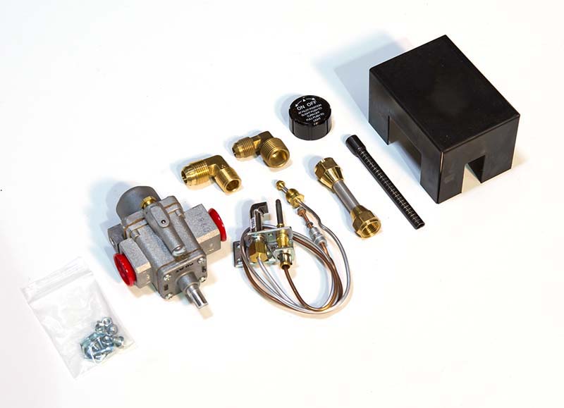 Grand Canyon 18" Blue Pine Split Vented Natural Gas Logs Set and Stainless Steel Three Burner with High Capacity Safety Pilot Quick Mount Kit