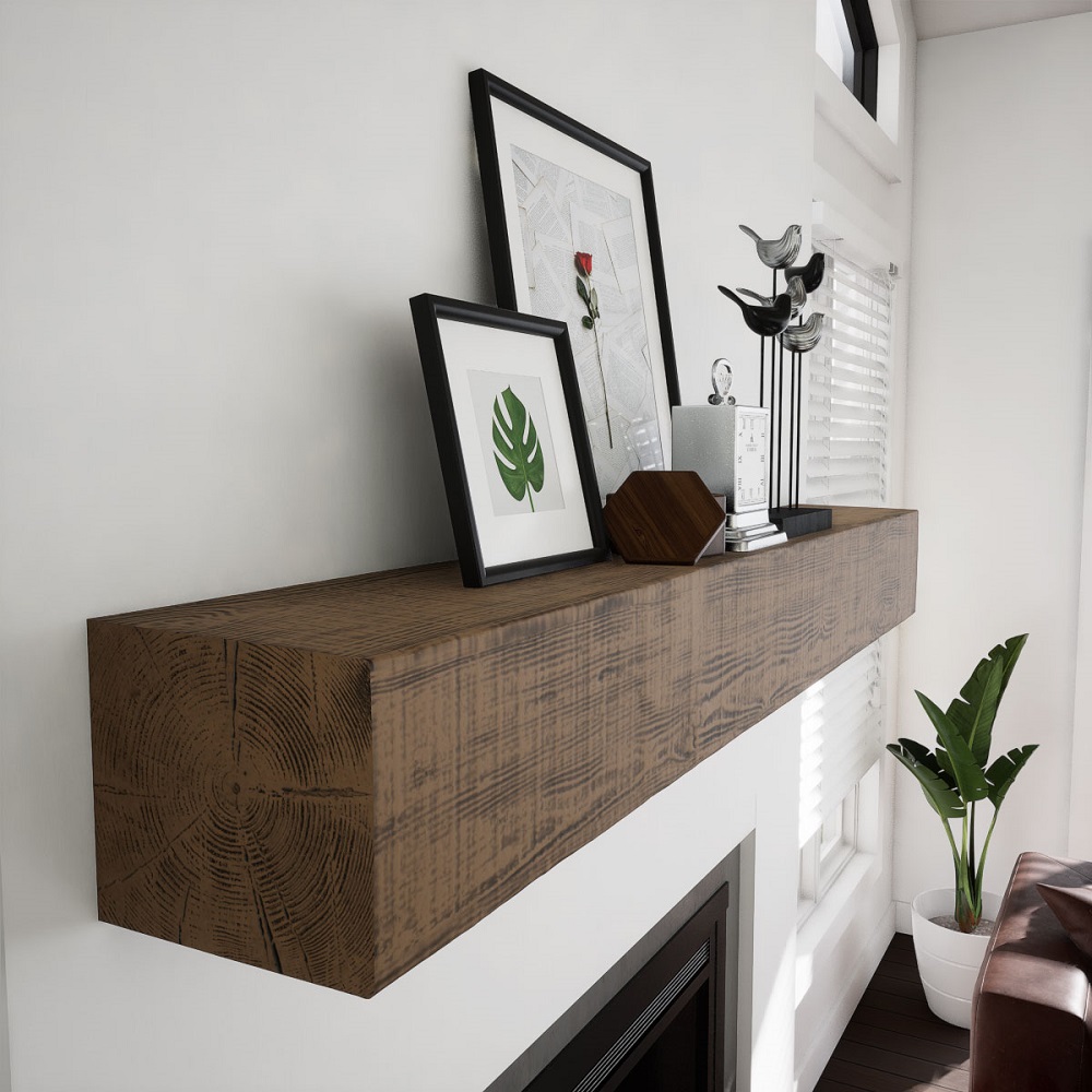 Ekena Millwork 84 Inch Heritage Timber Rustic Sawn Faux Wood Mantel Shelf - 10 Inch Depth