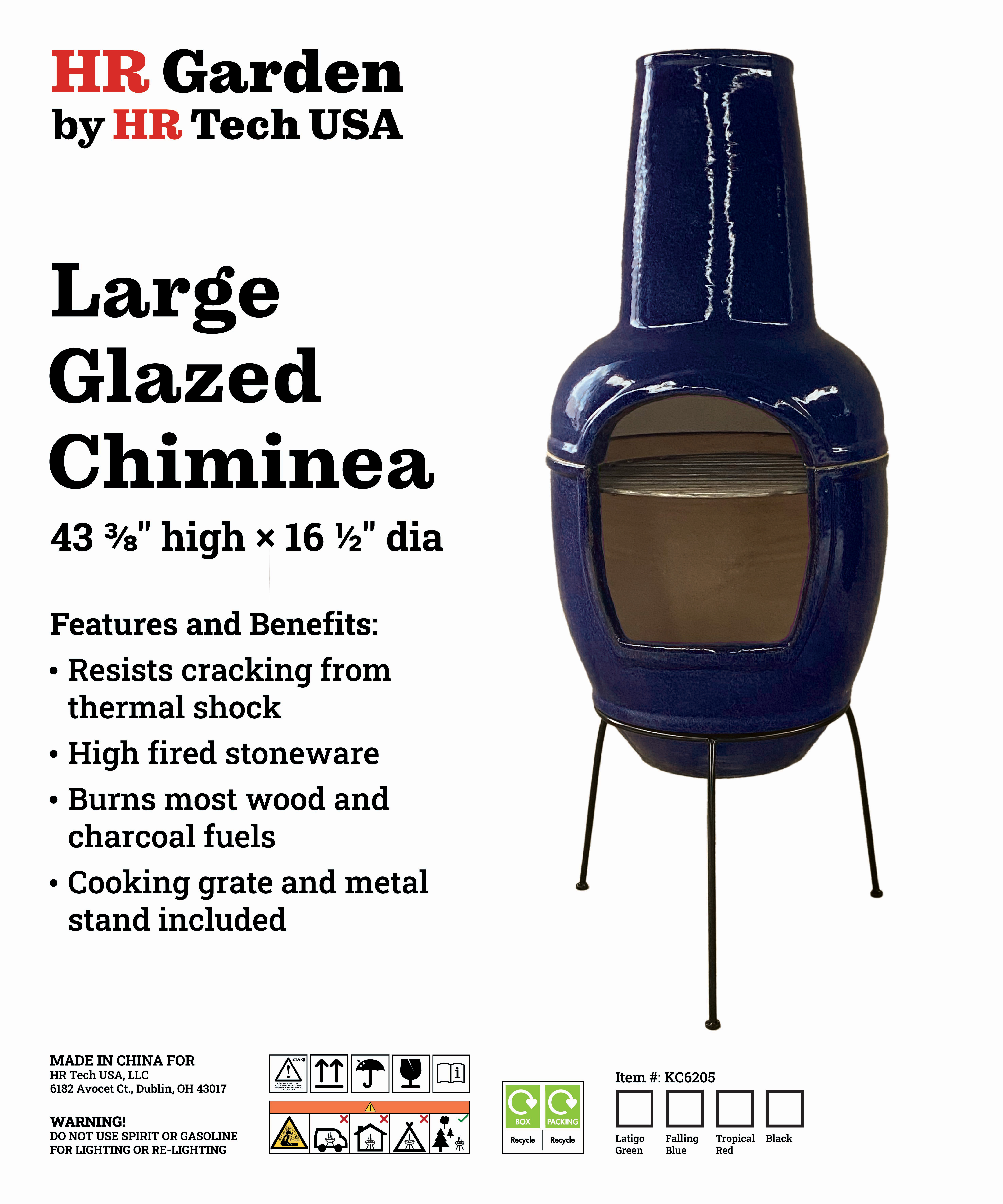 HR Tech USA 44 Inch Large Glazed Stoneware Multi-Fuel Chimenea