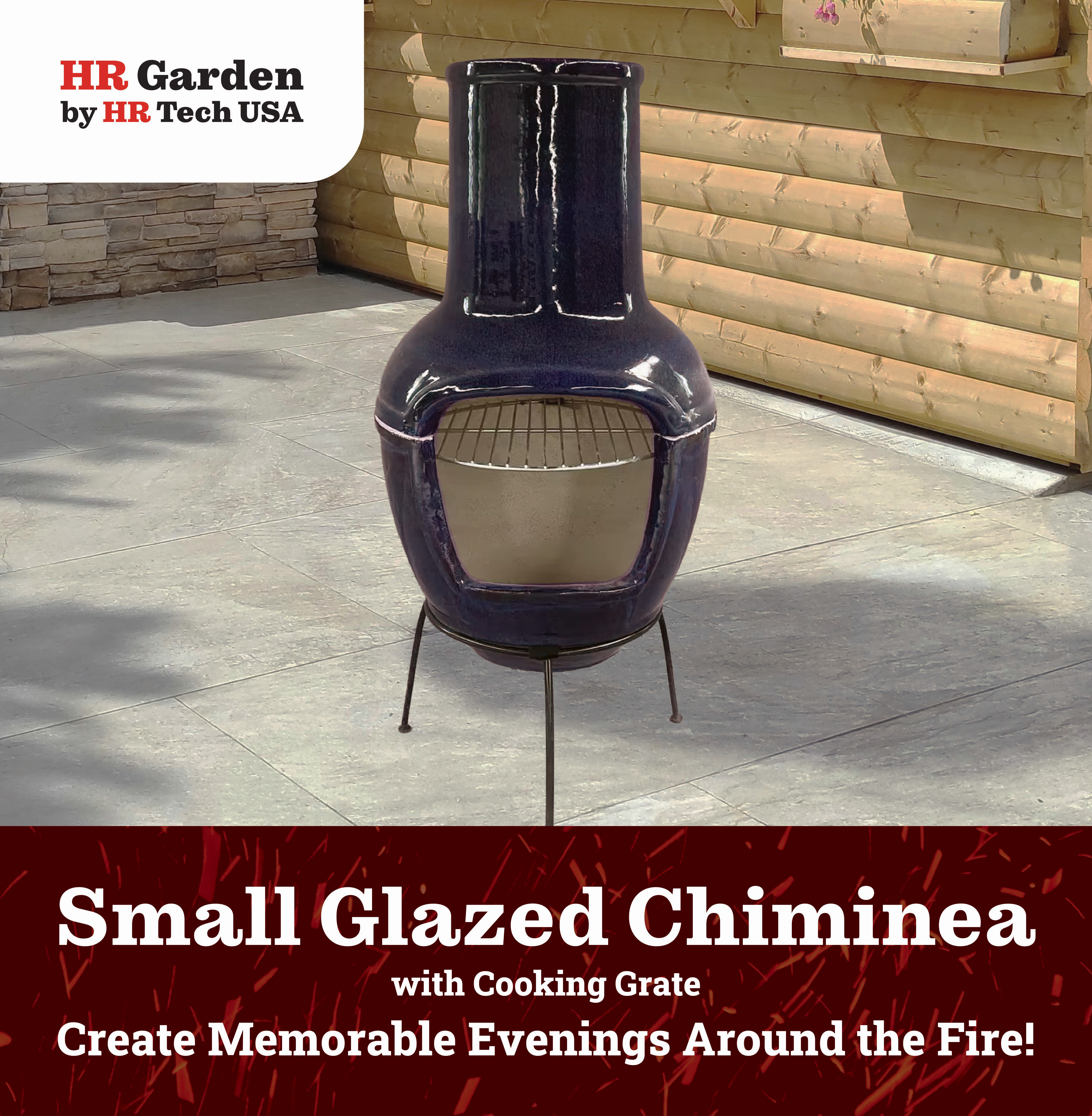 HR Tech USA 33 Inch Small Glazed Stoneware Multi-Fuel Chimenea