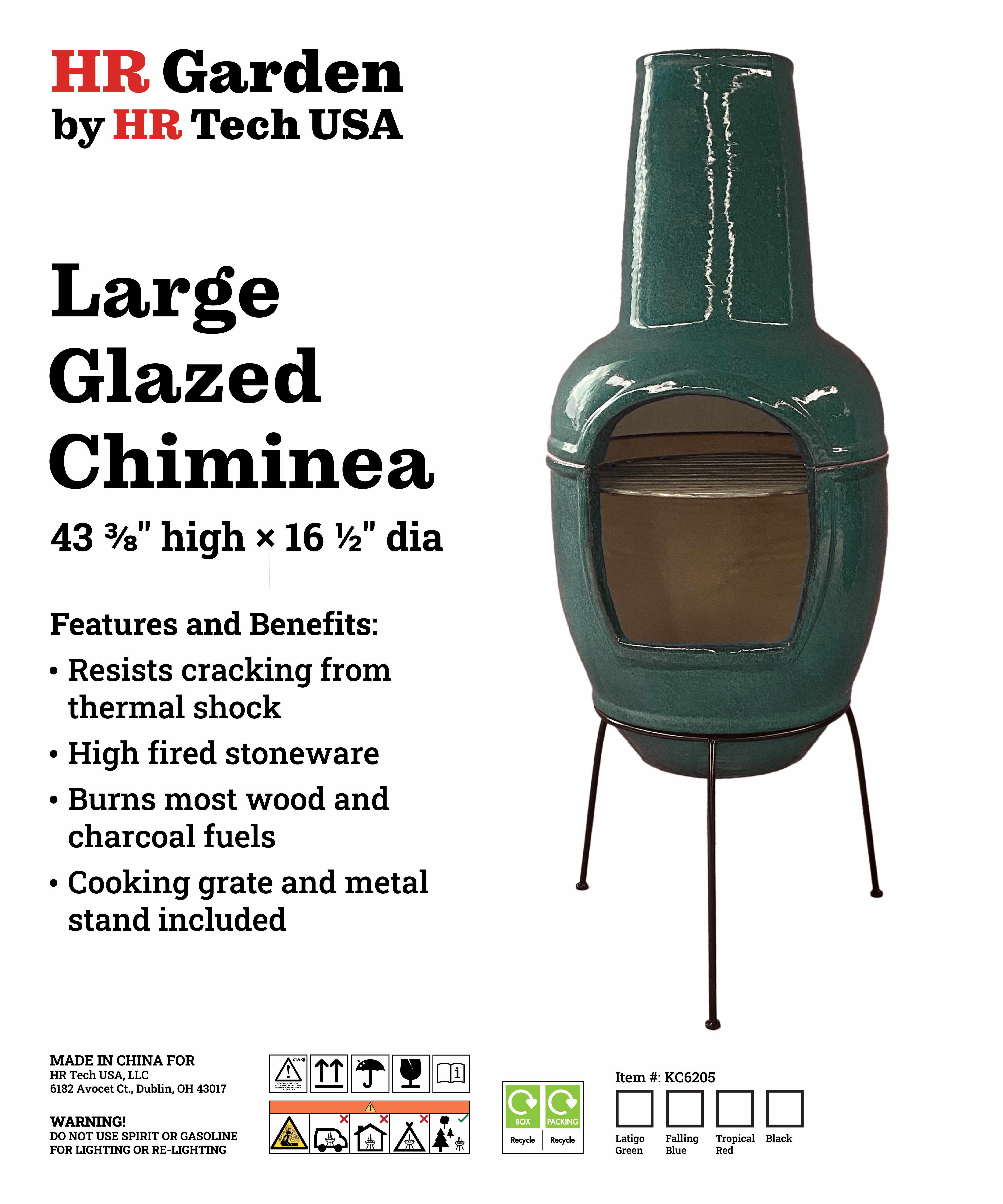HR Tech USA 44 Inch Large Glazed Stoneware Multi-Fuel Chimenea