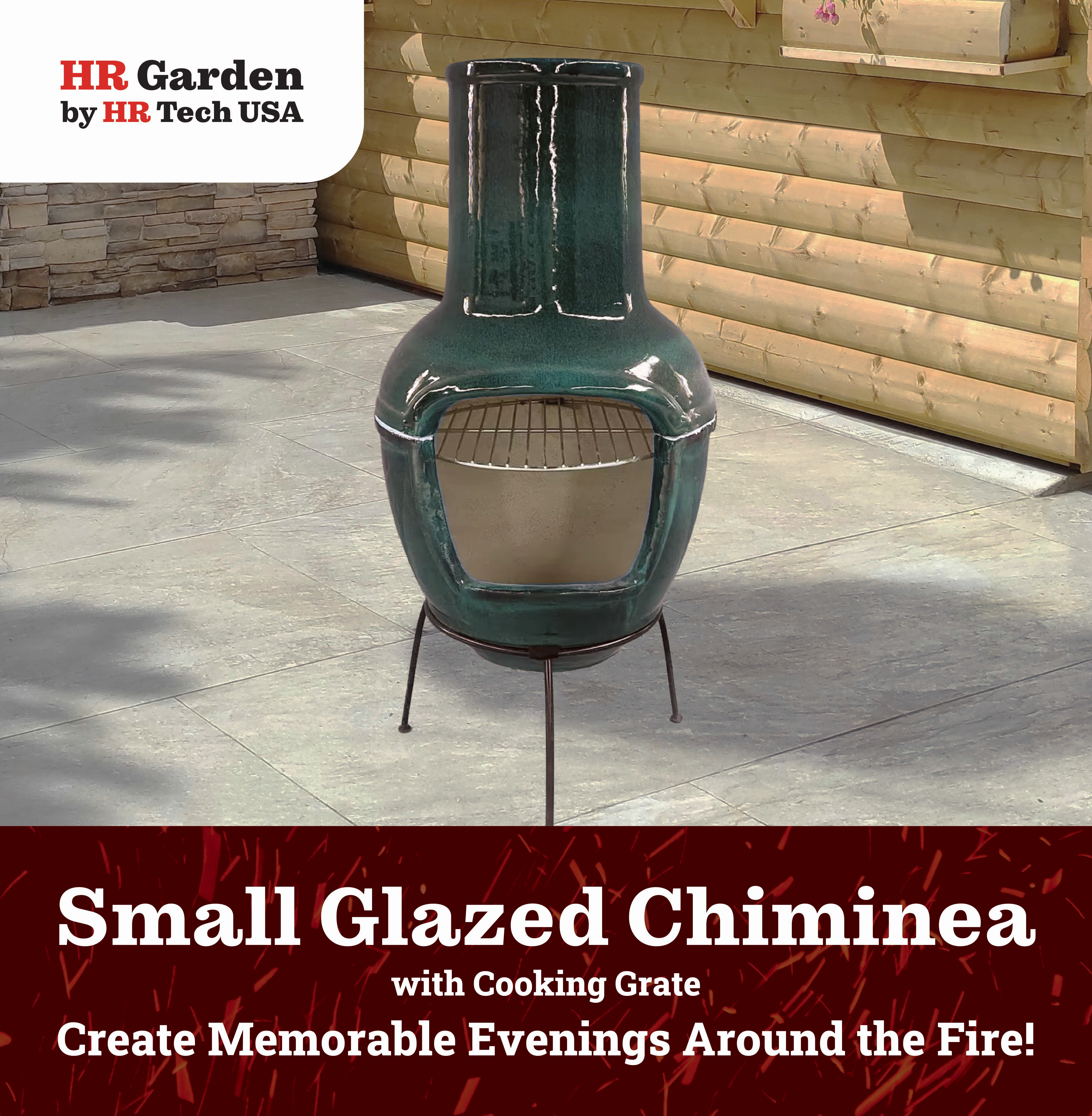 HR Tech USA 33 Inch Small Glazed Stoneware Multi-Fuel Chimenea