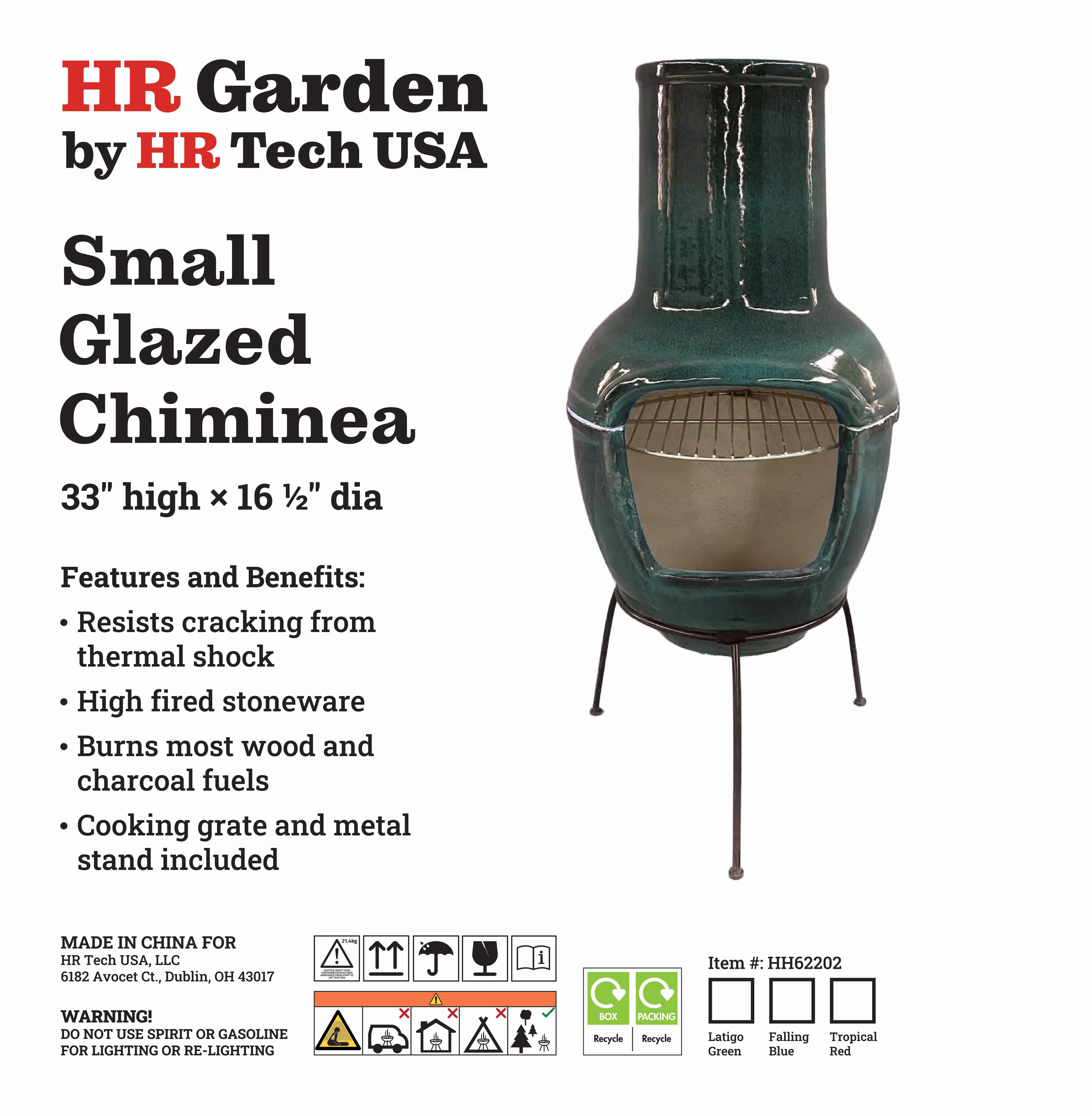 HR Tech USA 33 Inch Small Glazed Stoneware Multi-Fuel Chimenea