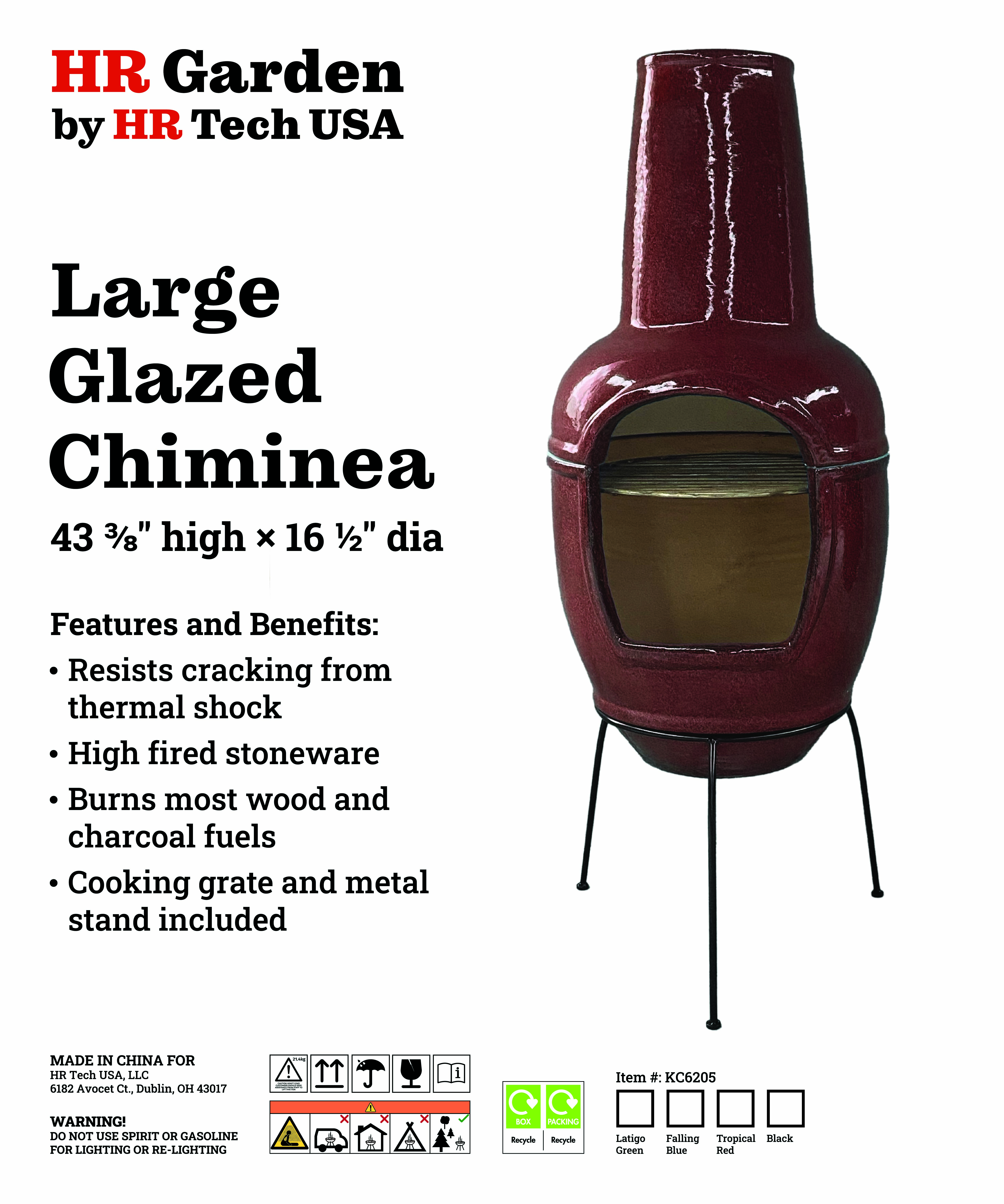 HR Tech USA 44 Inch Large Glazed Stoneware Multi-Fuel Chimenea