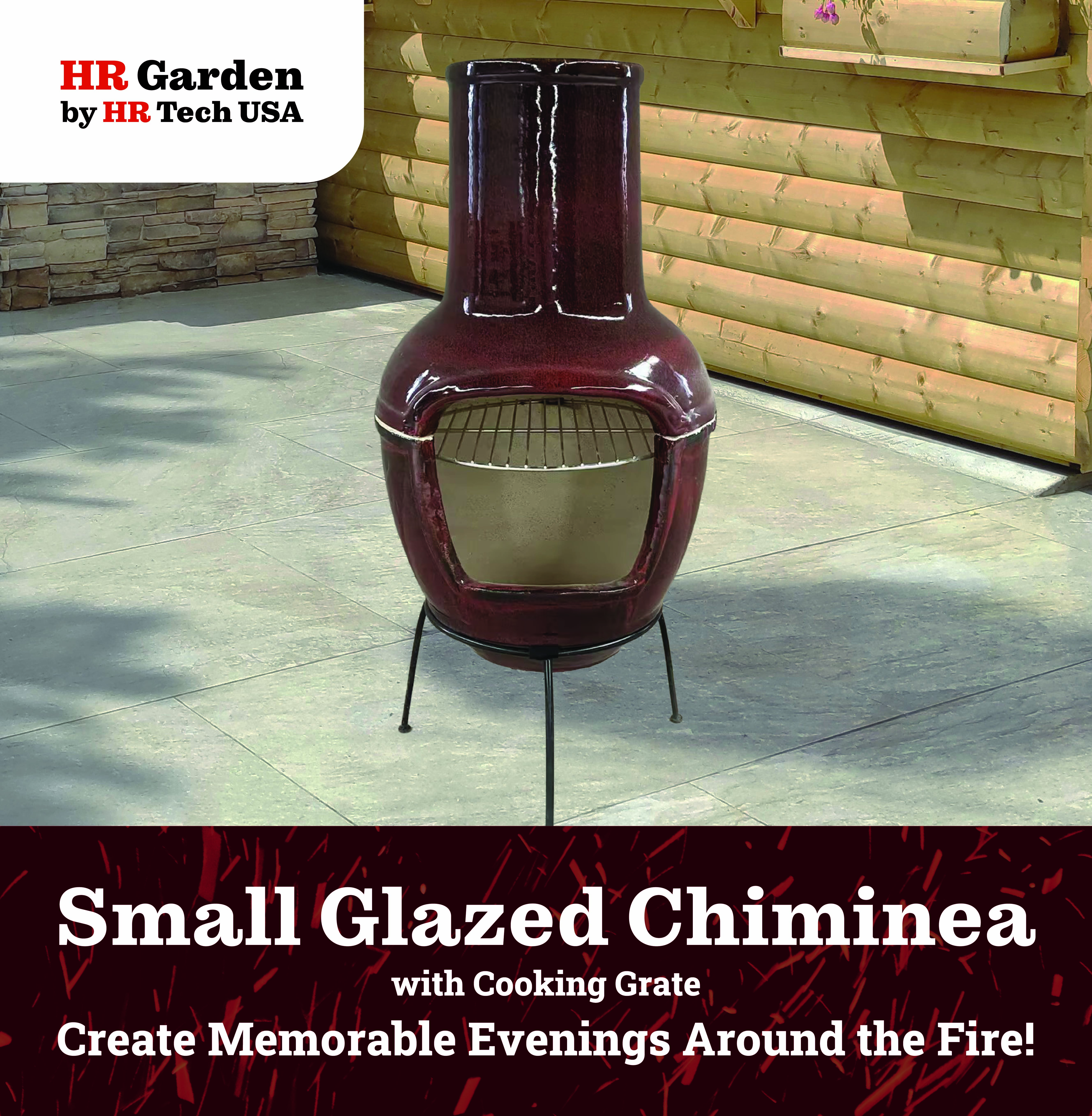 HR Tech USA 33 Inch Small Glazed Stoneware Multi-Fuel Chimenea
