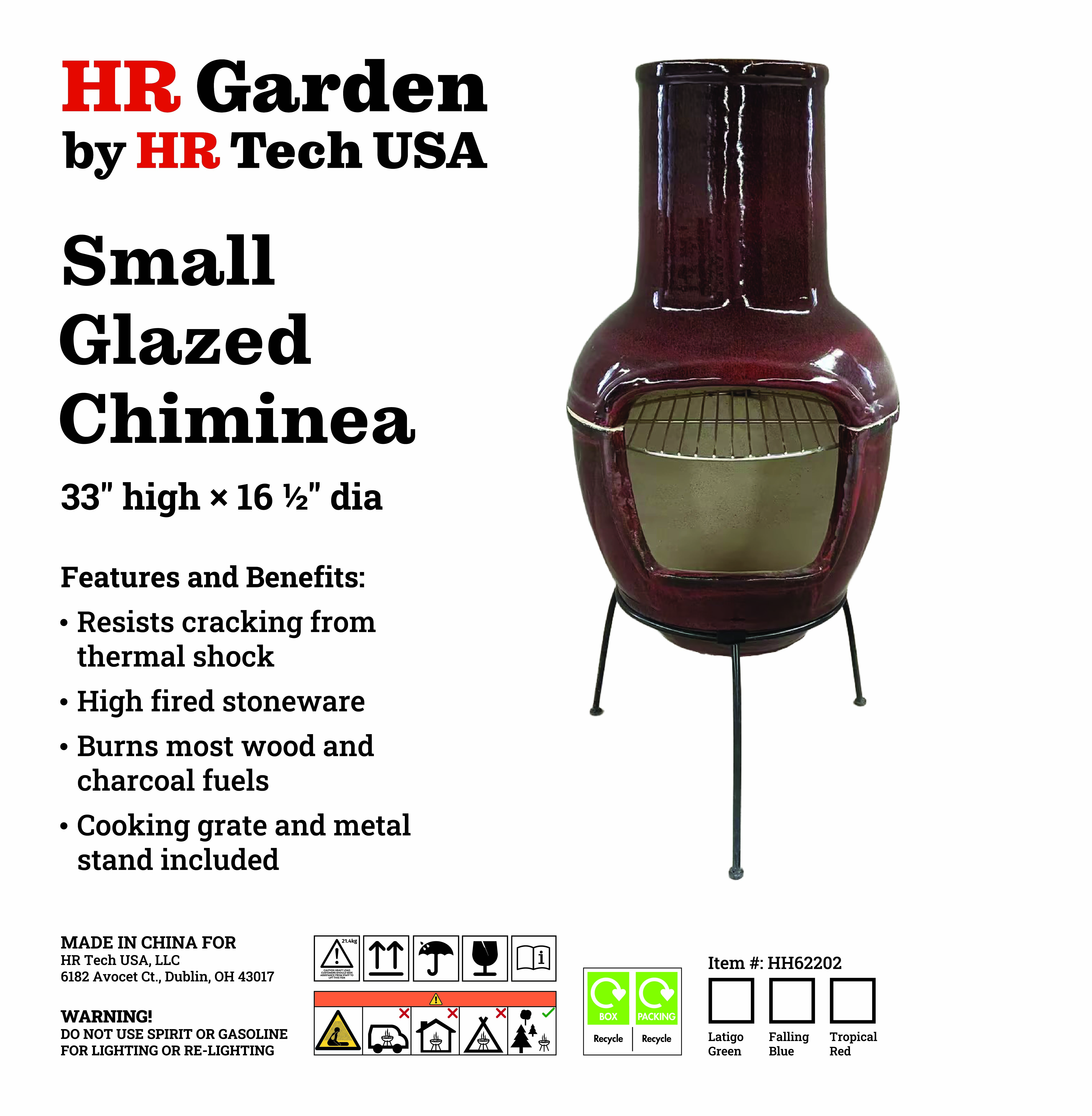 HR Tech USA 33 Inch Small Glazed Stoneware Multi-Fuel Chimenea