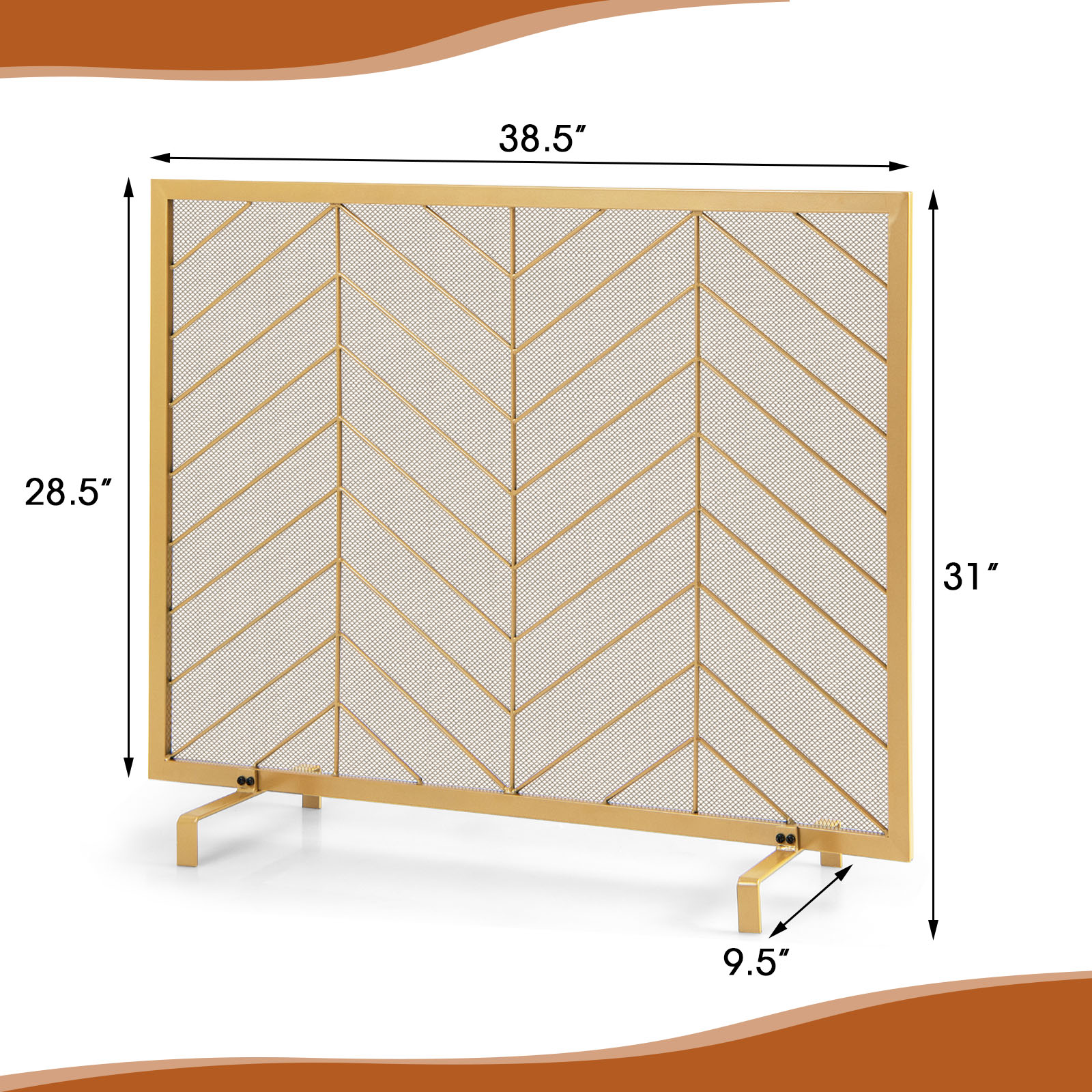 Costway 39 x 31 Inch Single Panel Herringbone Fireplace Screen