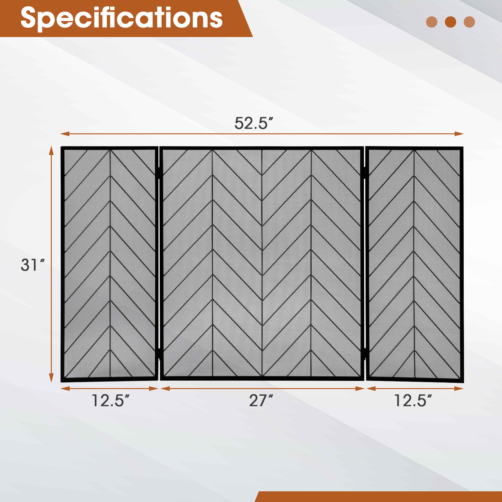 Costway 53 Inch Three Panel Herringbone Fireplace Screen
