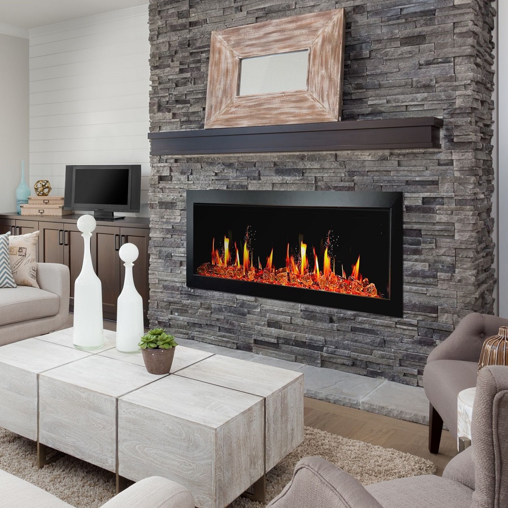 Litedeer Homes 48 Inch Latitude II Push-In Linear Electric Fireplace with Fire Media