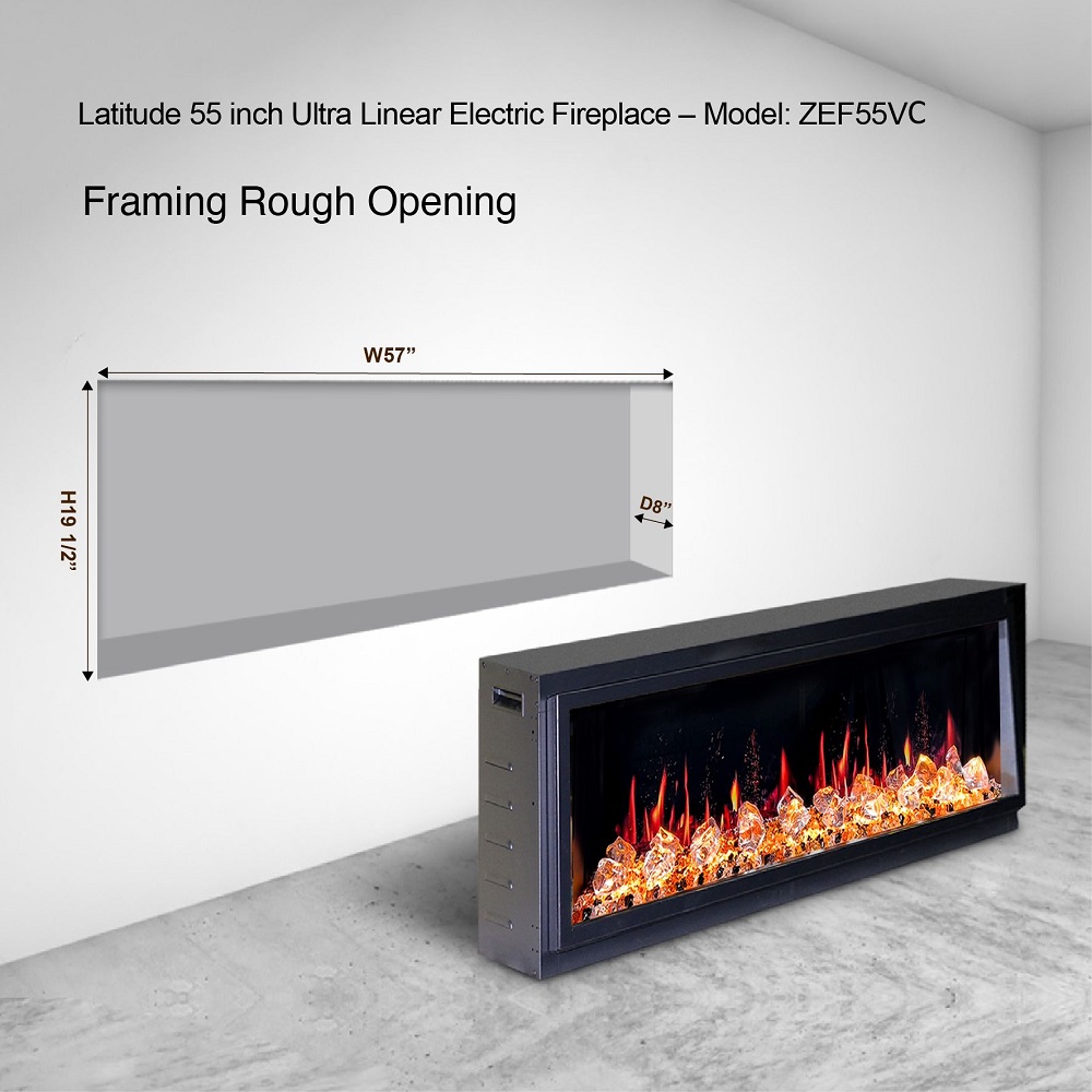 Litedeer Homes 55 Inch Latitude Built-In Linear Electric Fireplace with Fire Media