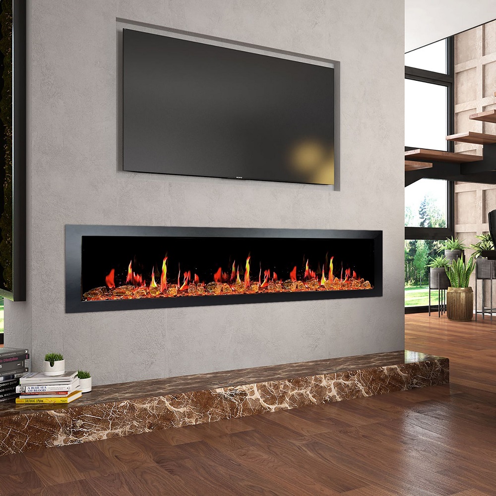 Litedeer Homes 68 Inch Latitude II Push-In Linear Electric Fireplace with Fire Media