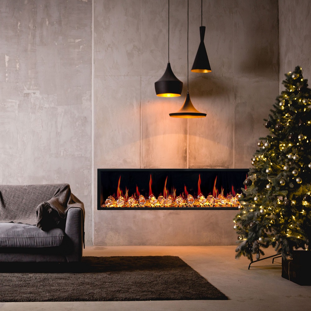 Litedeer Homes 75 Inch Latitude Built-In Linear Electric Fireplace with Fire Media